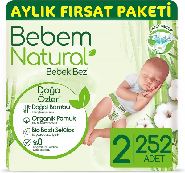 Bebem Natural 2 Beden 252 Adet Bebek Bezi