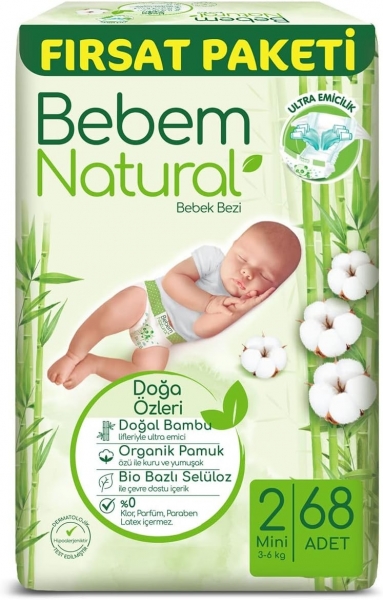 Bebem Natural 2 Beden 68 Adet Bebek Bezi