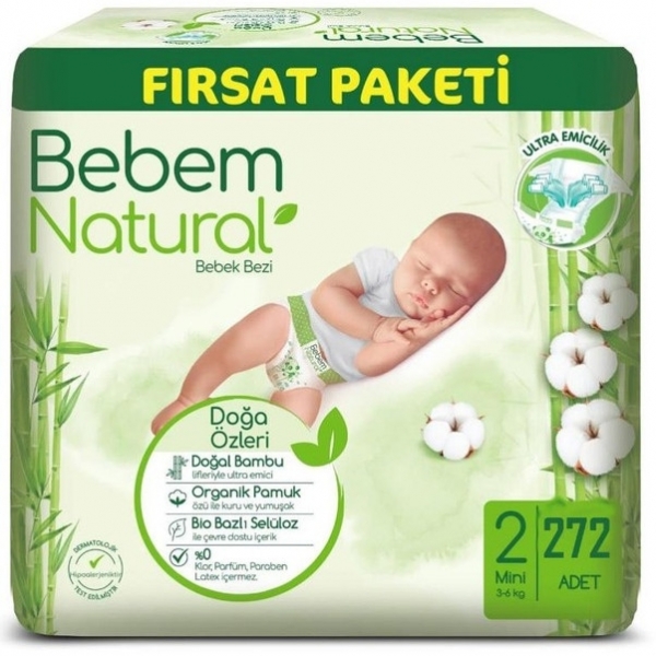 Bebem Natural 2 Beden 272 Adet Bebek Bezi