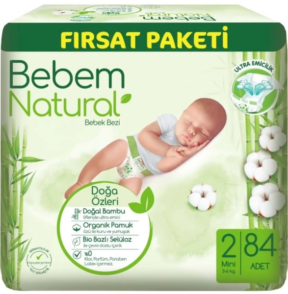 Bebem Natural 2 Beden 84 Adet Bebek Bezi