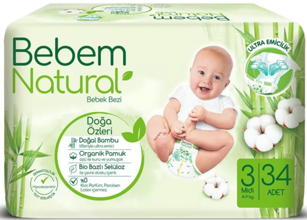 Bebem Natural 3 Beden 34 Adet Bebek Bezi