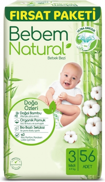 Bebem Natural 3 Beden 56 Adet Bebek Bezi