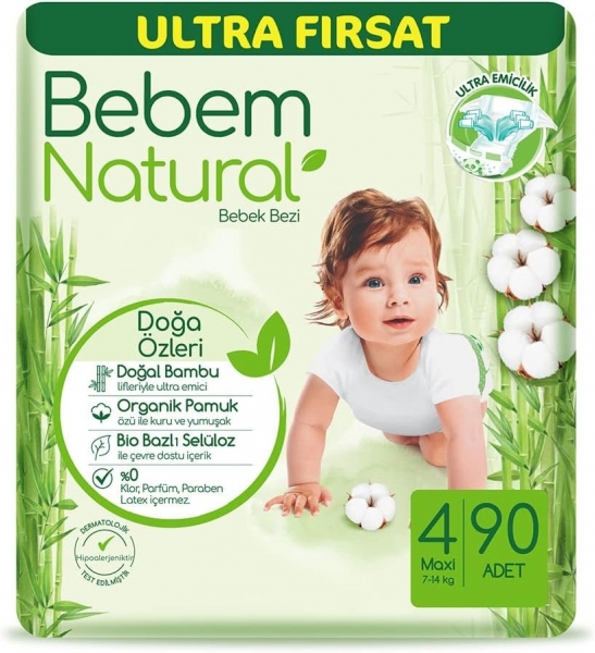 Bebem Natural 4 Beden 90 Adet Bebek Bezi