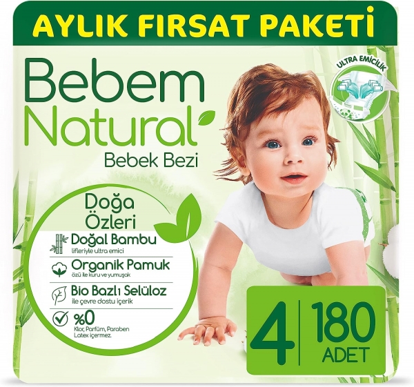 Bebem Natural 4 Beden 180 Adet Bebek Bezi