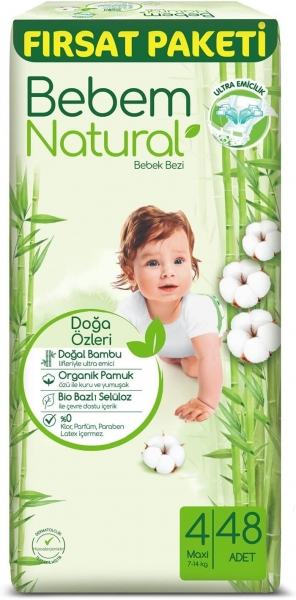 Bebem Natural 4 Beden 48 Adet Bebek Bezi