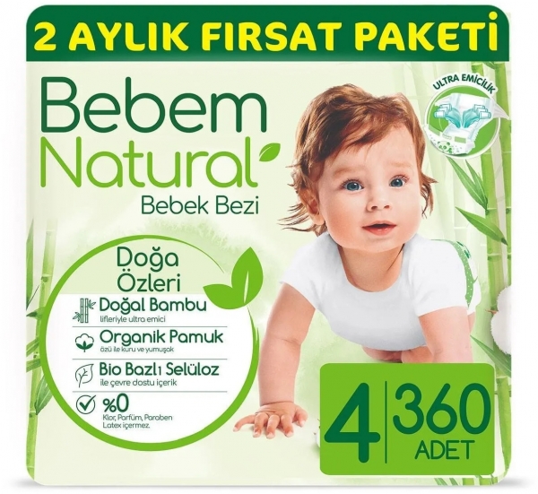 Bebem Natural 4 Beden 360 Adet Bebek Bezi