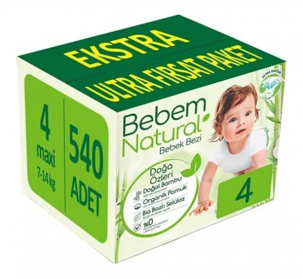 Bebem Natural 4 Beden 540 Adet Bebek Bezi