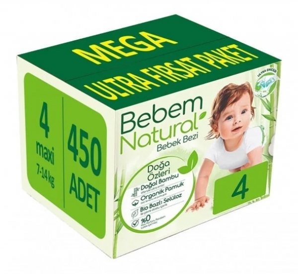 Bebem Natural 4 Beden 450 Adet Bebek Bezi