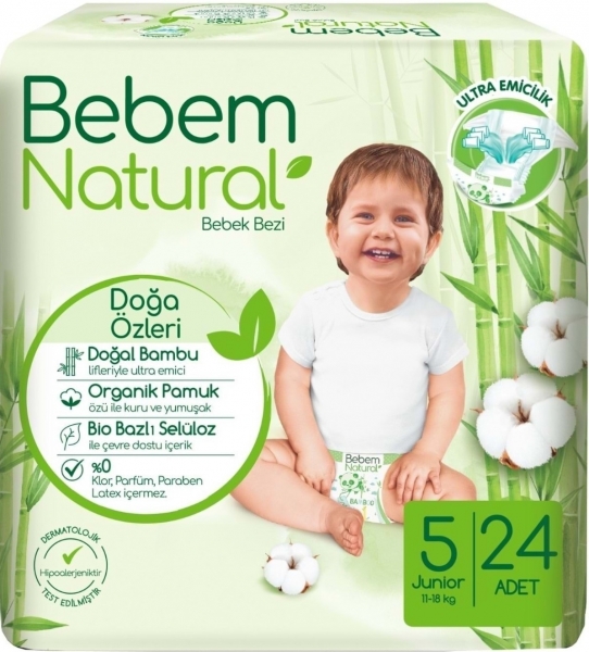 Bebem Natural 5 Beden 24 Adet Bebek Bezi