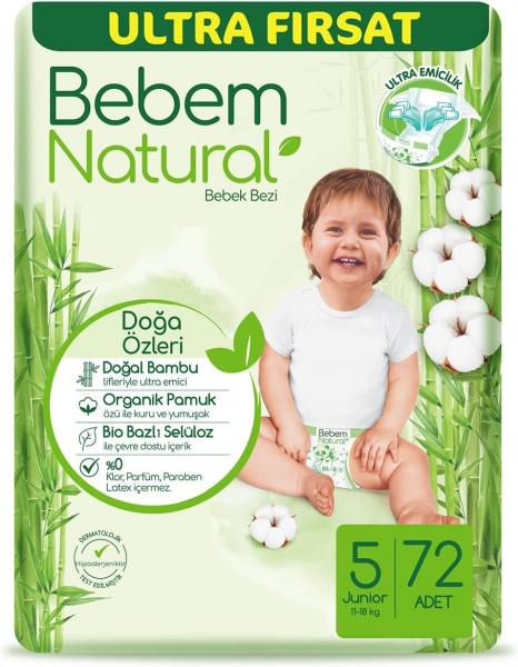 Bebem Natural 5 Beden 72 Adet Bebek Bezi
