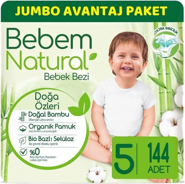 Bebem Natural 5 Beden 144 Adet Bebek Bezi
