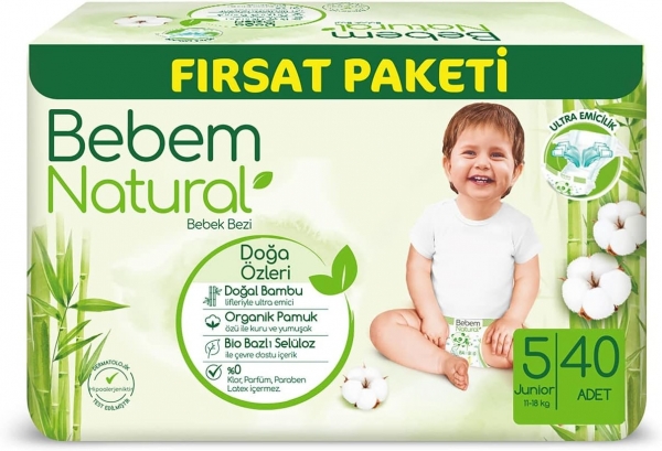 Bebem Natural 5 Beden 40 Adet Bebek Bezi