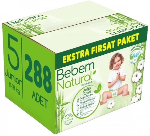 Bebem Natural 5 Beden 288 Adet Bebek Bezi