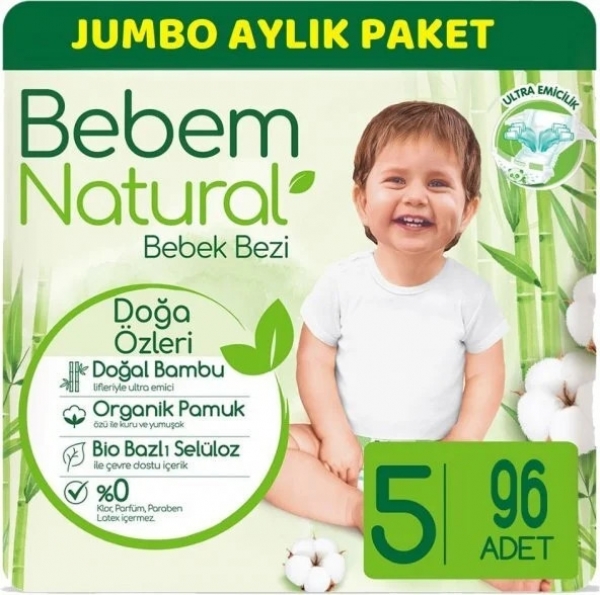 Bebem Natural 5 Beden 96 Adet Bebek Bezi