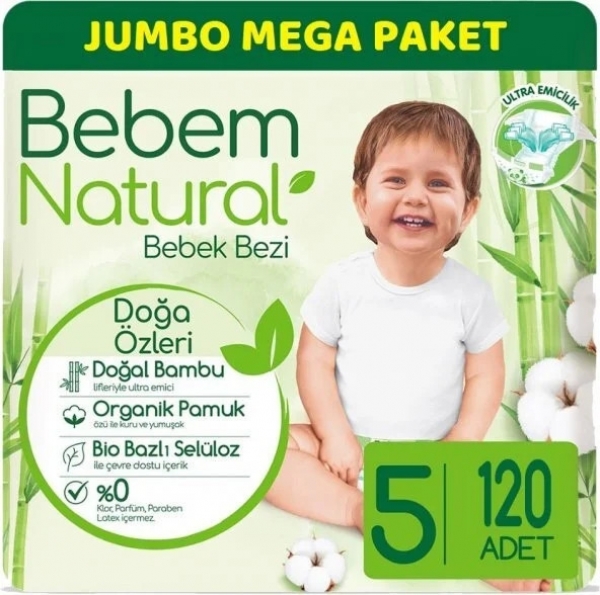 Bebem Natural 5 Beden 120 Adet Bebek Bezi