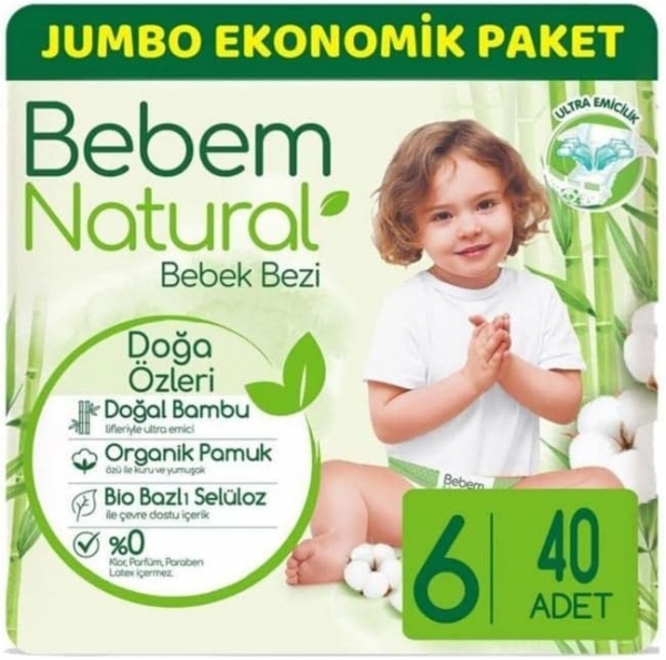 Bebem Natural 6 Beden 40 Adet Bebek Bezi