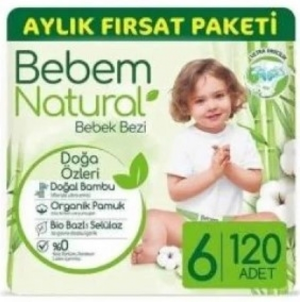 Bebem Natural 6 Beden 120 Adet Bebek Bezi