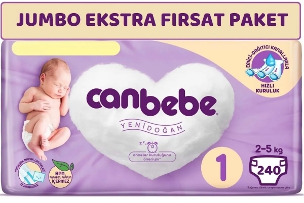 Canbebe 1 Beden 240 Adet Bebek Bezi