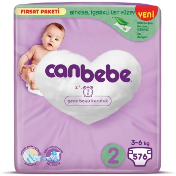 Canbebe 2 Beden 576 Adet Bebek Bezi
