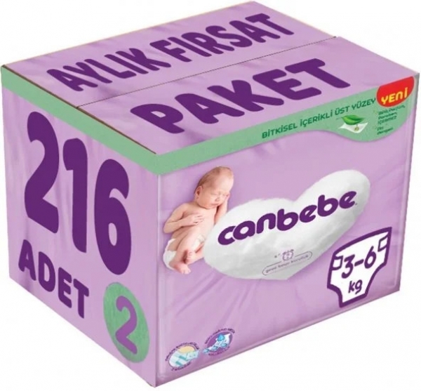 Canbebe 2 Beden 216 Adet Bebek Bezi