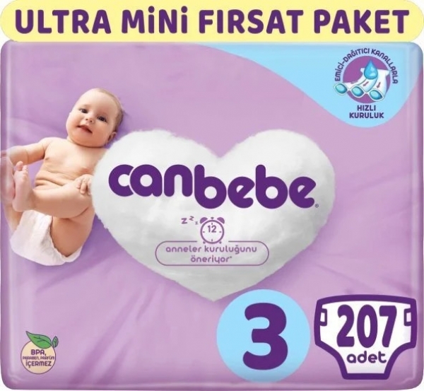 Canbebe 3 Beden 207 Adet Bebek Bezi