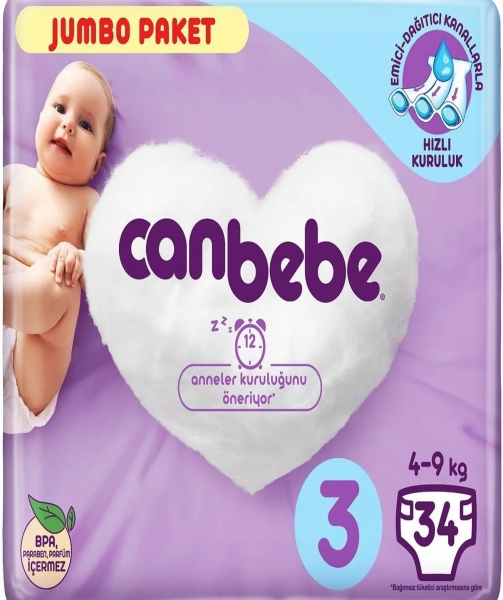 Canbebe 3 Beden 34 Adet Bebek Bezi
