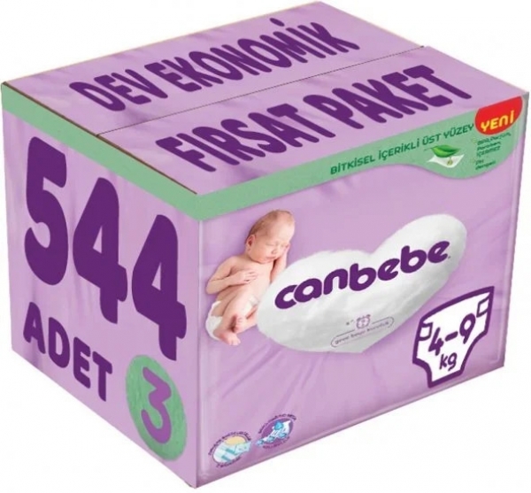 Canbebe 3 Beden 544 Adet Bebek Bezi