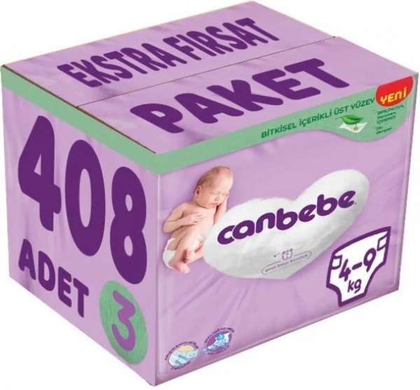 Canbebe 3 Beden 408 Adet Bebek Bezi