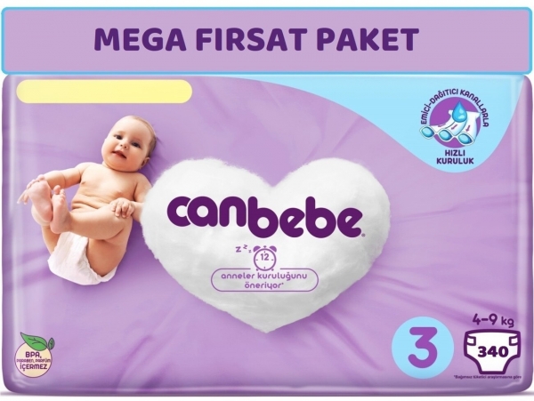 Canbebe 3 Beden 340 Adet Bebek Bezi