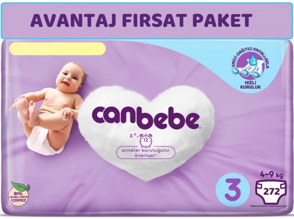 Canbebe 3 Beden 272 Adet Bebek Bezi