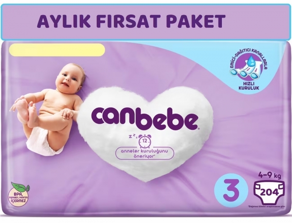 Canbebe 3 Beden 204 Adet Bebek Bezi