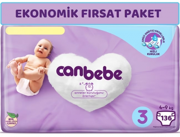 Canbebe 3 Beden 136 Adet Bebek Bezi