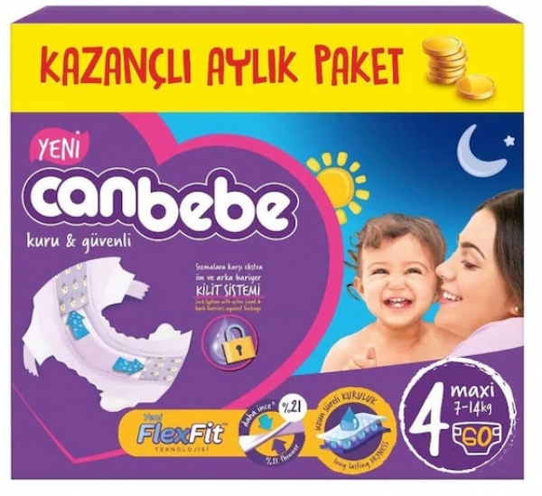 Canbebe 4 Beden 60 Adet Bebek Bezi