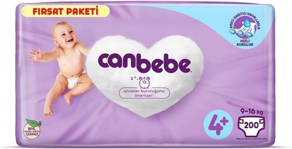 Canbebe 4+ Beden 200 Adet Bebek Bezi