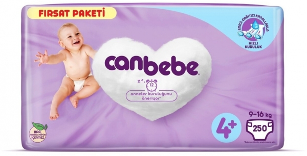 Canbebe 4+ Beden 250 Adet Bebek Bezi