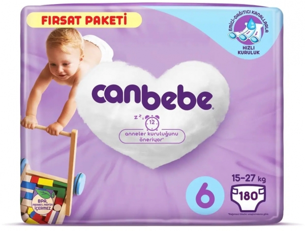 Canbebe 6 Beden 180 Adet Bebek Bezi