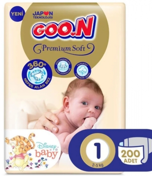 Goon Premium Soft 1 Beden 200 Adet Bebek Bezi