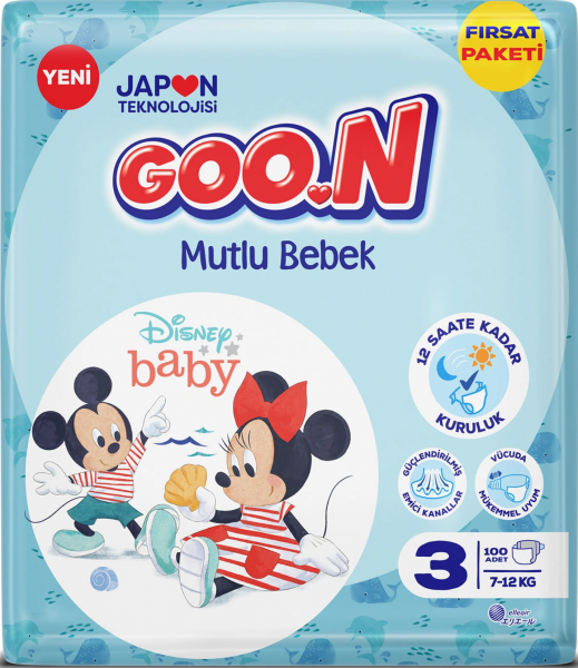 Goon Mutlu Bebek 3 Beden 100 Adet Bebek Bezi