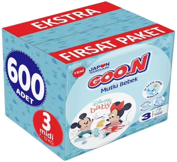 Goon Mutlu Bebek 3 Beden 600 Adet Bebek Bezi