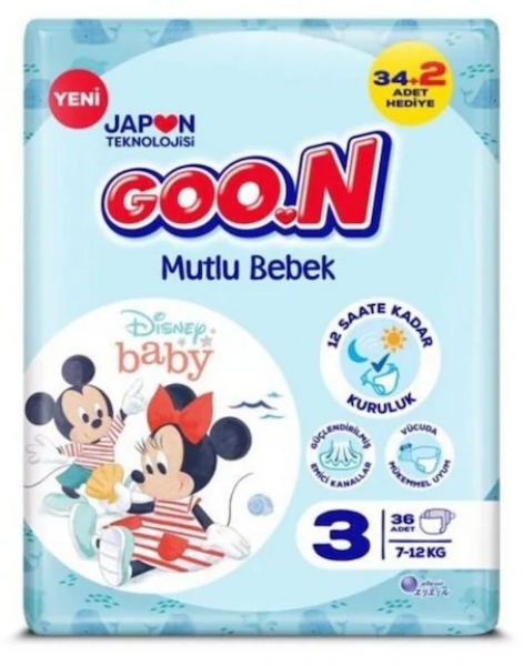 Goon Mutlu Bebek 3 Beden 36 Adet Bebek Bezi