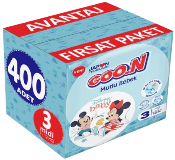 Goon Mutlu Bebek 3 Beden 400 Adet Bebek Bezi