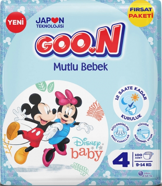 Goon Mutlu Bebek 4 Beden 100 Adet Bebek Bezi