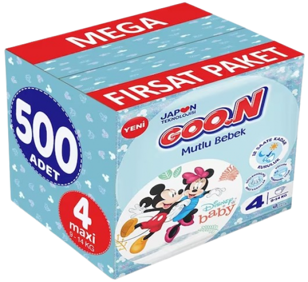 Goon Mutlu Bebek 4 Beden 500 Adet Bebek Bezi