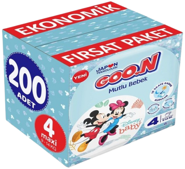 Goon Mutlu Bebek 4 Beden 200 Adet Bebek Bezi