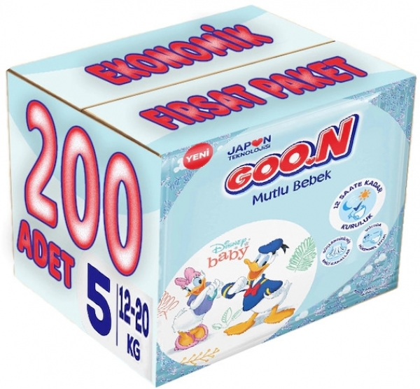 Goon Mutlu Bebek 5 Beden 200 Adet Bebek Bezi
