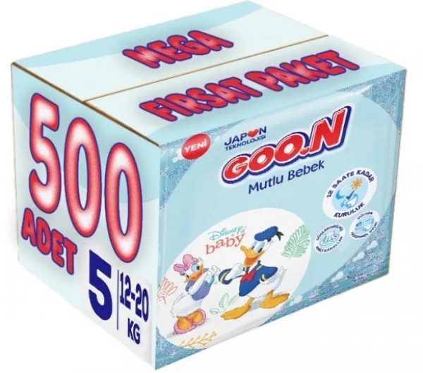 Goon Mutlu Bebek 5 Beden 500 Adet Bebek Bezi