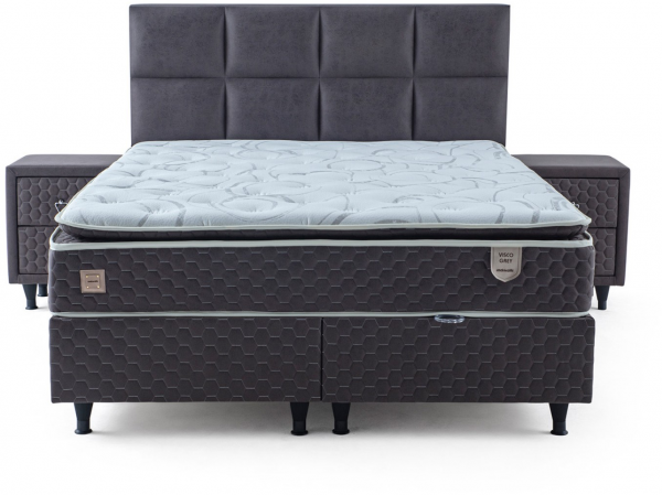 İndivani Visco Grey 90x200 Baza+Başlık+Yatak Seti