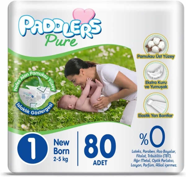 Paddlers Pure 1 Beden 80 Adet Bebek Bezi