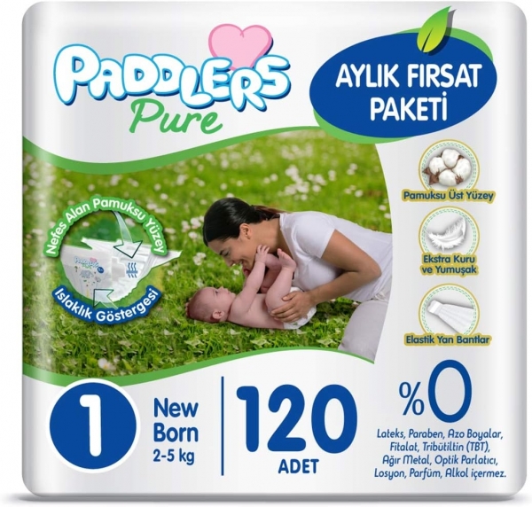 Paddlers Pure 1 Beden 120 Adet Bebek Bezi