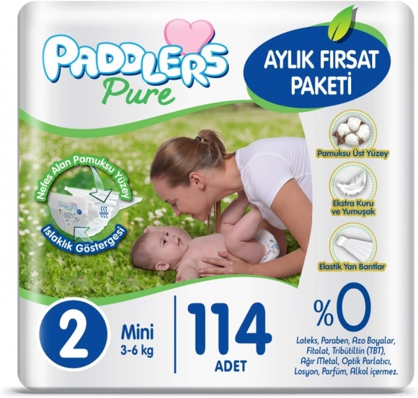 Paddlers Pure 2 Beden 114 Adet Bebek Bezi